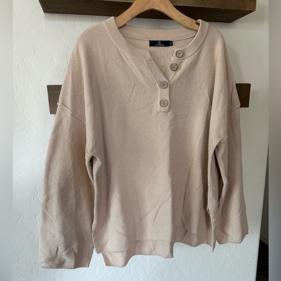 Lillusory|Tan neutral waffle knit sweatshirt with button details,Size XL•••Boho - Picture 3 of 12